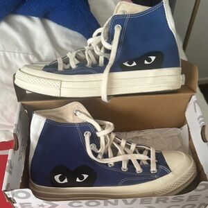 Converse Blue and White High-Tops with Eye Design